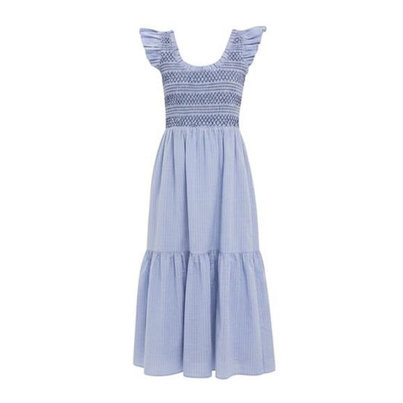 POMANDER PLACE Blue Seersucker Smocked Maxine Dress Size S NWT - Picture 8 of 8